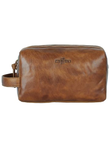WEZBEY Leder-Kosmetiktasche "Adrian" in Hellbraun - (B)22 x (H)11 x (T)8 cm