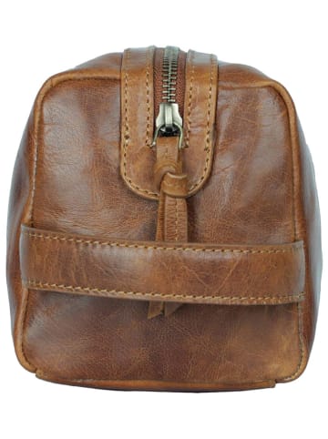 WEZBEY Skórzana kosmetyczka "Adrian" w kolorze jasnobrązowym - 22 x 11 x 8 cm