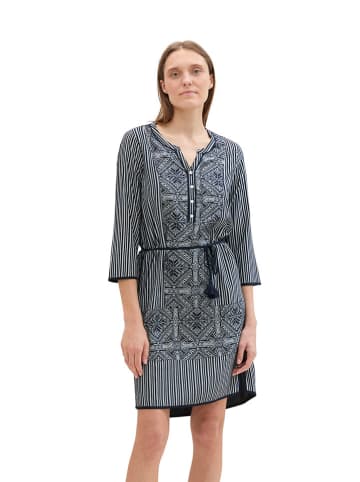 Tom Tailor Kleid in Dunkelblau/ Weiß