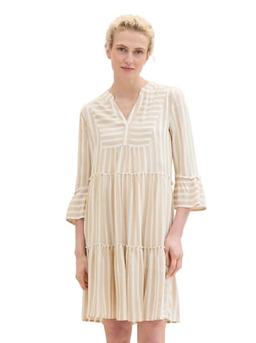 Tom Tailor Kleid in Beige/ Weiß
