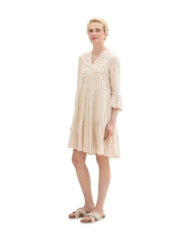 Tom Tailor Kleid in Beige/ Weiß