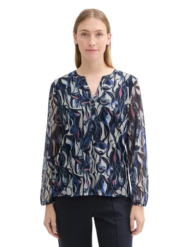 Tom Tailor Bluse in Dunkelblau/ Grau