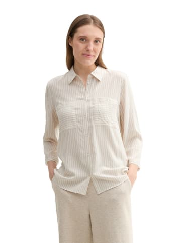 Tom Tailor Bluse in Beige/ Weiß