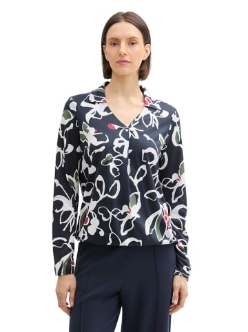 Tom Tailor Bluse in Dunkelblau/ Weiß