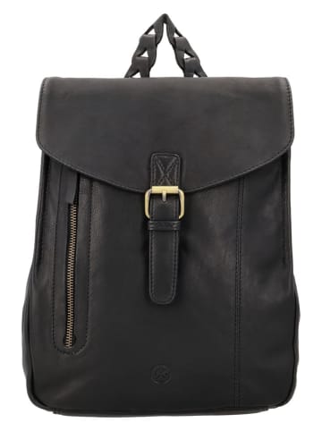 HIDE & STITCHES Leder-Rucksack in Schwarz - (B)25 x (H)32 x (T)12 cm