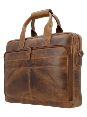 HIDE & STITCHES Leder-Businesstasche in Hellbraun - (B)39,5 x (H)30 x (T)7 cm