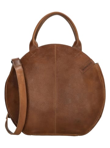 HIDE & STITCHES Leder-Henkeltasche "Cote d Azur" in Hellbraun - (B)36 x (H)32 x (T)8 cm