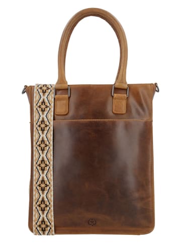 HIDE & STITCHES Leder-Henkeltasche "Next Navajo" in Hellbraun - (B)30,5 x (H)39 x (T)9,5 cm