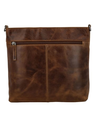 HIDE & STITCHES Leder-Umhängetasche in Braun - (B)26 x (H)25 x (T)4,5 cm