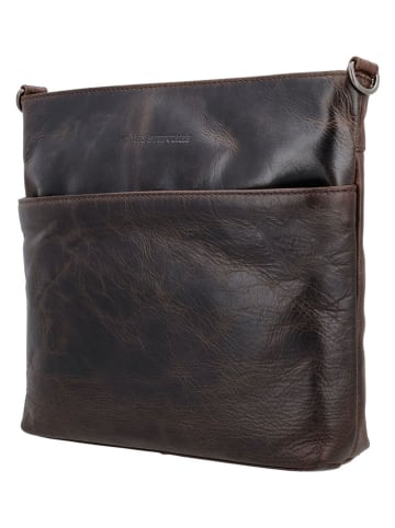 HIDE & STITCHES Leder-Umhängetasche in Braun - (B)26 x (H)25 x (T)4,5 cm
