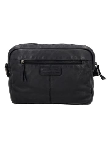 HIDE & STITCHES Leren schoudertas zwart - (B)27 x (H)20 x (D)6 cm