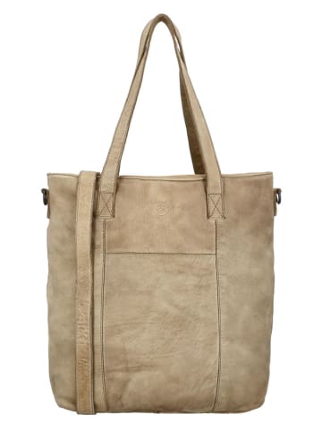 HIDE & STITCHES Leder-Schultertasche in Beige - (B)39 x (H)37 x (T)9 cm