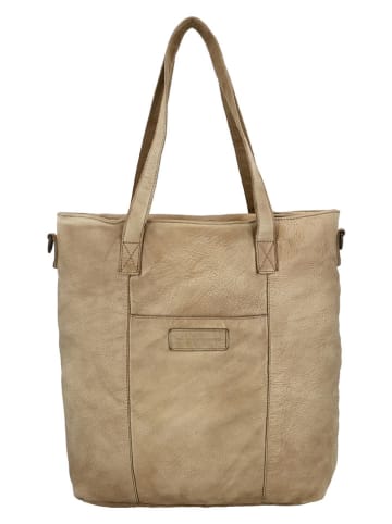 HIDE & STITCHES Leder-Schultertasche in Beige - (B)39 x (H)37 x (T)9 cm