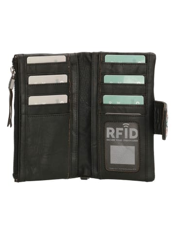 micmacbags Leder-Geldbörse in Schwarz - (B)17 x (H)10 x (T)3 cm