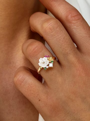 Les Petites Précieuses Vergulde ring met edelstenen en parelmoer