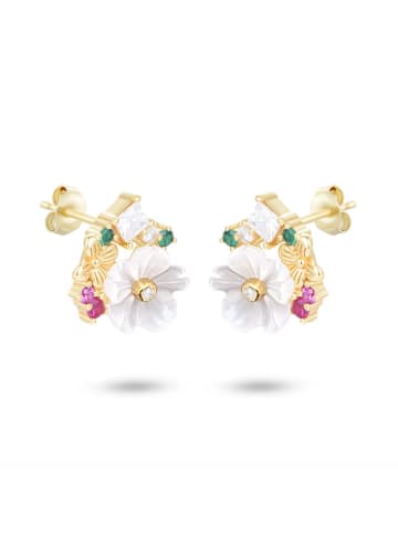 Les Petites Précieuses Vergulde oorstekers met edelstenen en parelmoer