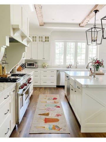 Madre Selva Chodnik kuchenny "Ice Cream" w kolorze kremowym ze wzorem - 136 x 55 cm