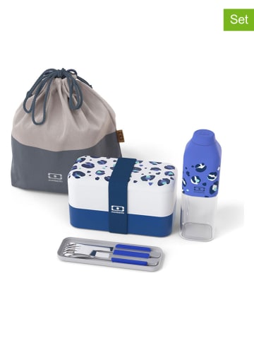 Monbento 7-delige lunchset "Leopard" blauw/grijs