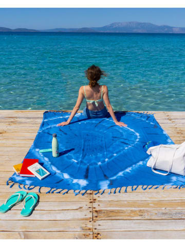 Towel to Go Strandtuch "Towel To Go - Tie Dye" in Blau/ Weiß - (L)200 x (B)200 cm