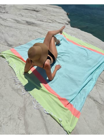 Towel to Go Strandtuch "Towel To Go - Neon" in Grün/ Hellblau - (L)200 x (B)200 cm