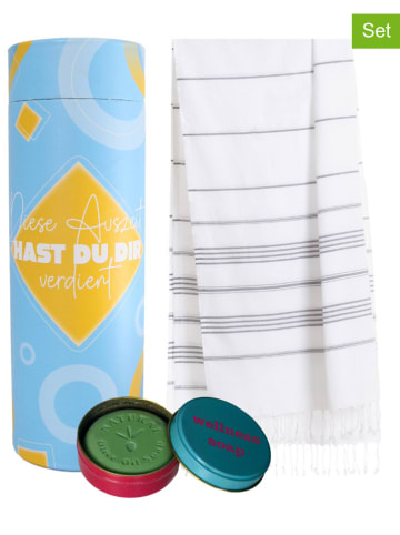 Towel to Go 2tlg. Set: "Wellness & Spa" in Weiß/ Grau - (L)180 x (B)100 cm