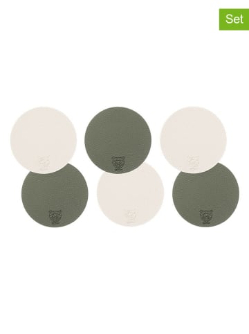Björn 6er-Set: Wende-Untersetzer in Creme/ Grün - Ø 10 cm