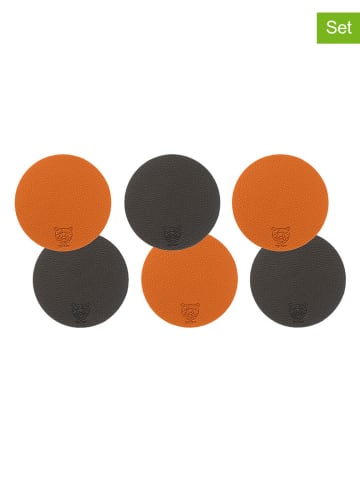 Björn 6er-Set: Wende-Untersetzer in Braun/ Orange - Ø 10 cm