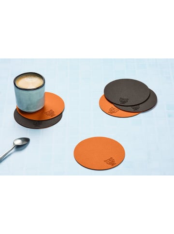 Björn 6er-Set: Wende-Untersetzer in Braun/ Orange - Ø 10 cm