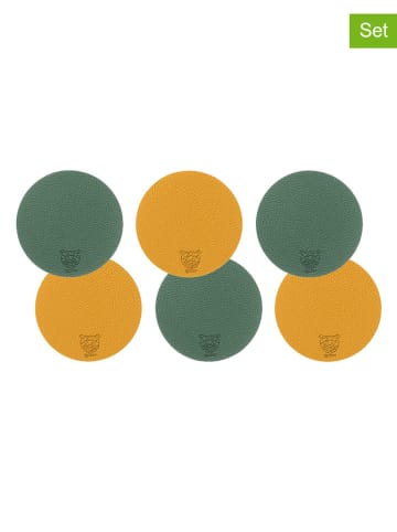 Björn 6-delige set: omkeerbare onderzetters mosterdgeel/groen - Ø 10 cm
