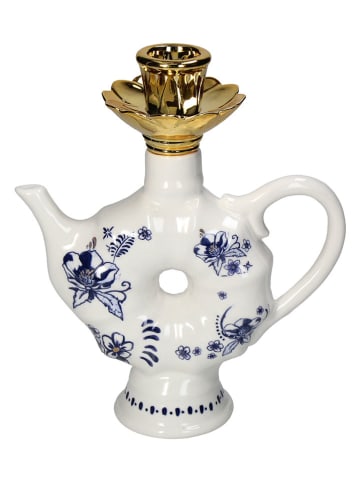 Kersten Kaarsenhouder "Teapot" wit/donkerblauw - (B)16 x (H)19 x (D)7 cm