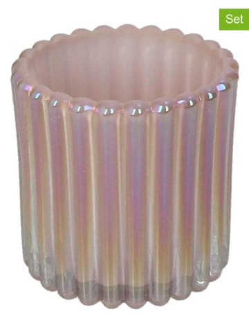 Kersten 2-delige set: windlichten lichtroze - (H)7,5 x Ø 7,5 cm