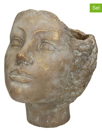 Kersten 2-delige-set: bloempotten "Face" goudkleurig - (H)15 x Ø 19 cm