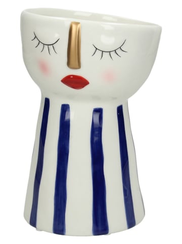 Kersten Blumentopf "Face" in Weiß/ Dunkelblau - (B)13 x (H)18 x (T)12 cm