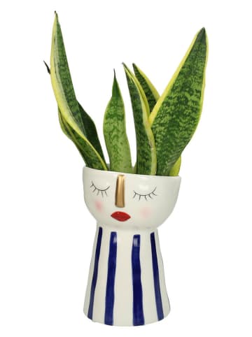 Kersten Bloempot "Face" wit/donkerblauw - (B)13 x (H)18 x (D)12 cm