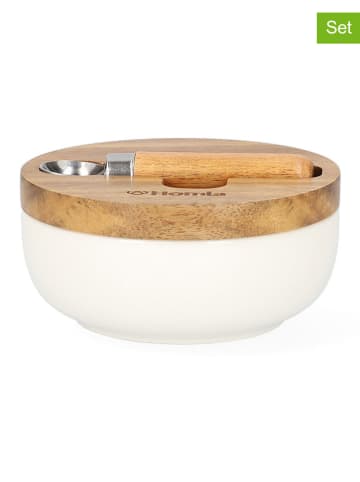 Homla 2-delige suikerpotset "Mooka" wit/lichtbruin