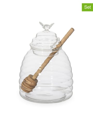 Homla 2-delig set: honingglas en lepel "Mella" transparant/lichtbruin