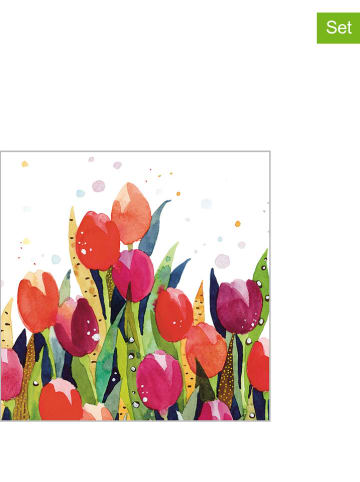 ppd 2er-Set: Servietten "Tulip Splash" in Rot/ Grün - 2x 20 Stück