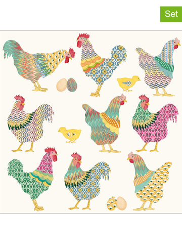 ppd 2er-Set: Servietten "Galli E Galline" in Creme/ Bunt - 2x 20 Stück