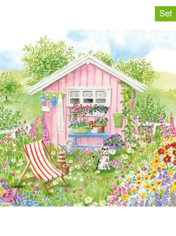 ppd 2er-Set: Servietten "Maison Rose" in Grün/ Rosa - 2x 20 Stück