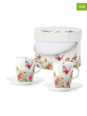 ppd 2er-Set: Espressotassen "Flowerfield" in Weiß/ Pink - 80 ml