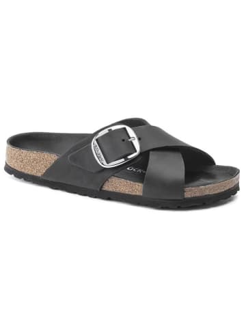 Birkenstock Leder-Pantoletten "Siena Big Buckle" in Schwarz