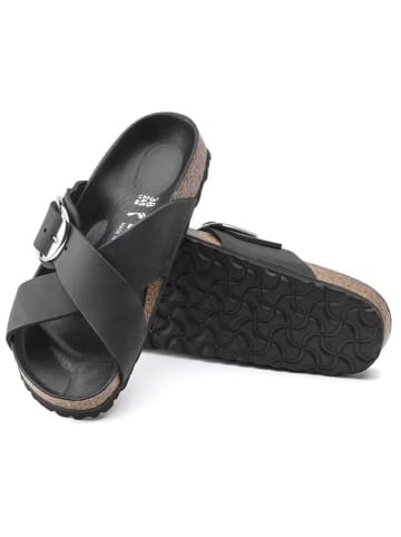 Birkenstock Leder-Pantoletten "Siena Big Buckle" in Schwarz