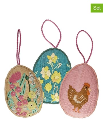 Rice 3-delige set: decoratieve hangers beige/blauw/lichtroze - (B)11 x (H)15 cm