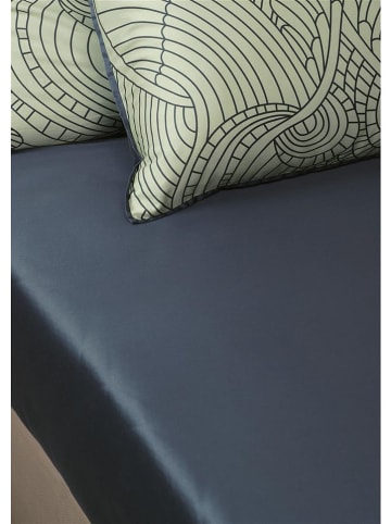 moooi Satin-Spannbettlaken "Dodo Pavone" in Dunkelblau