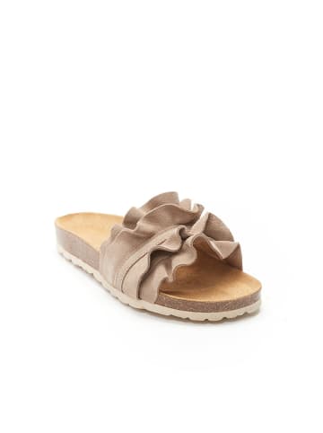 Mandel Leder-Pantoletten "Sofia" in Beige