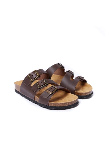 Mandel Leder-Pantoletten "Paco" in Braun