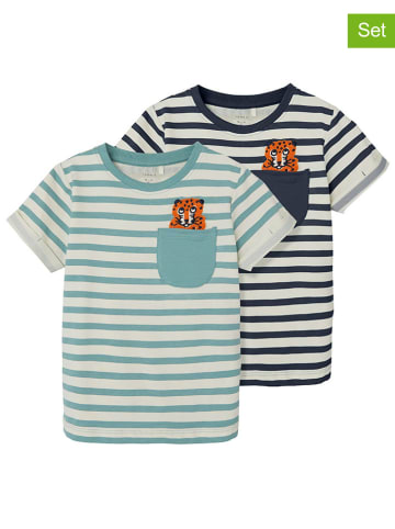 name it 2-delige set: shirts donkerblauw/turquoise/wit