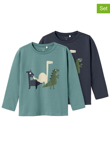 name it 2er-Set: Longsleeves in Dunkelblau/ Türkis