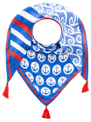 Zwillingsherz Dreieckstuch "Anker-Wellen-Mix" in Blau/ Rot/ Weiß - (L)200 x (B)90 cm