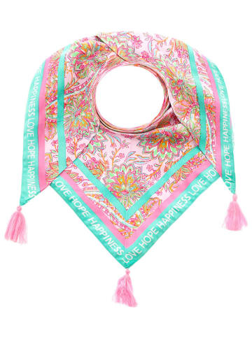 Zwillingsherz Dreieckstuch "Florales Paisley" in Rosa/ Türkis - (L)200 x (B)90 cm
